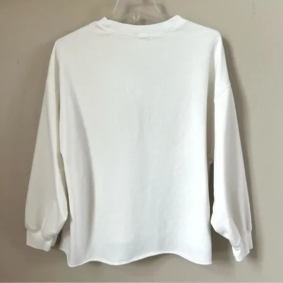Dylan Oversized Bone White Crewneck Casual Athleisure Comfy Raw Hem Sweatshirt - Picture 5 of 12